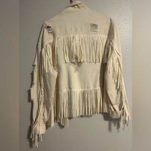 Cream/White Denim Fringe Jacket NWOT